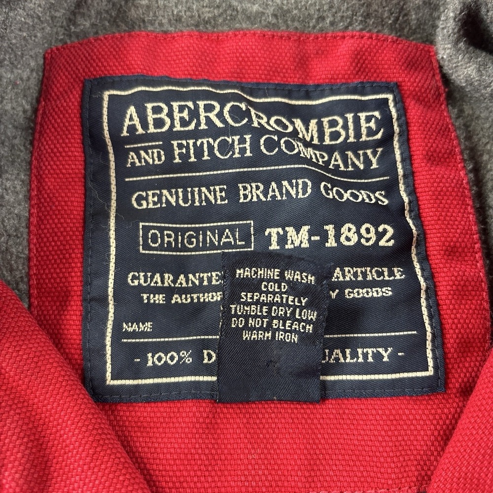 Vintage Abercrombie & Fitch Chore Coat Medium Red Corduroy Trim Oversized Lined - Picture 12 of 16